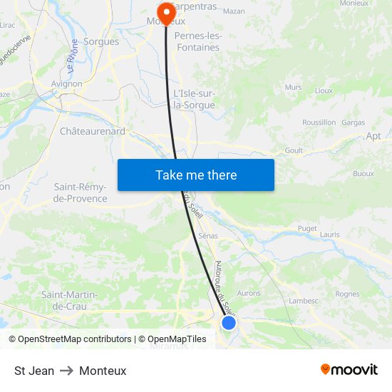 St Jean to Monteux map