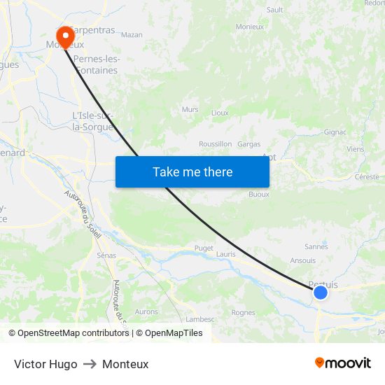 Victor Hugo to Monteux map