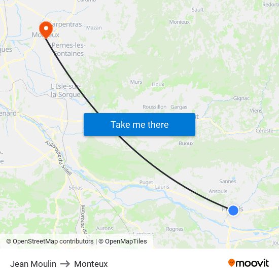 Jean Moulin to Monteux map