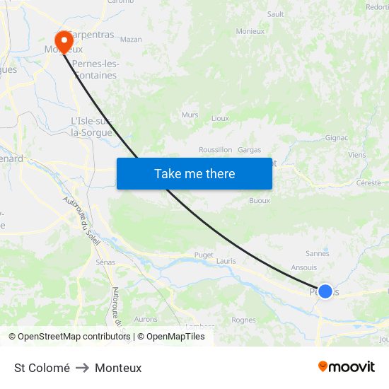 St Colomé to Monteux map