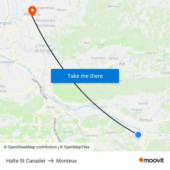 Halte St Canadet to Monteux map