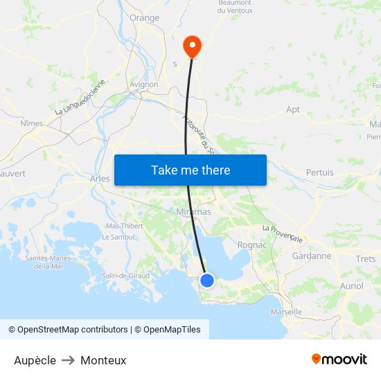 Aupècle to Monteux map