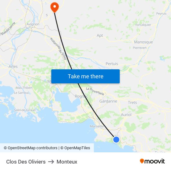 Clos Des Oliviers to Monteux map