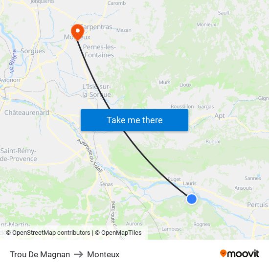 Trou De Magnan to Monteux map