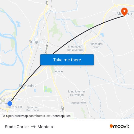 Stade Gorlier to Monteux map