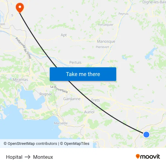 Hopital to Monteux map