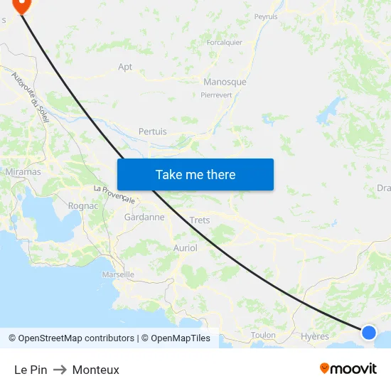 Le Pin to Monteux map
