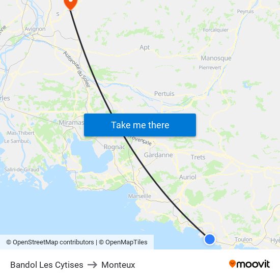 Bandol Les Cytises to Monteux map