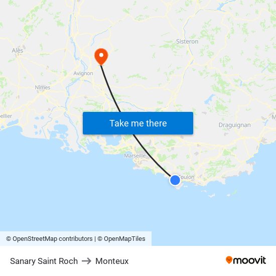 Sanary Saint Roch to Monteux map