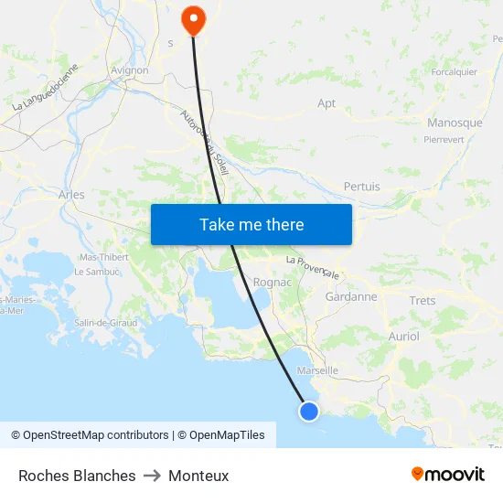 Roches Blanches to Monteux map