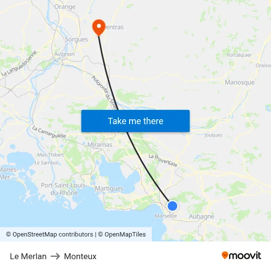 Le Merlan to Monteux map