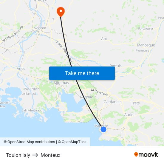 Toulon Isly to Monteux map