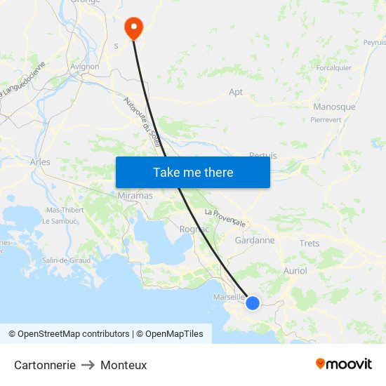 Cartonnerie to Monteux map