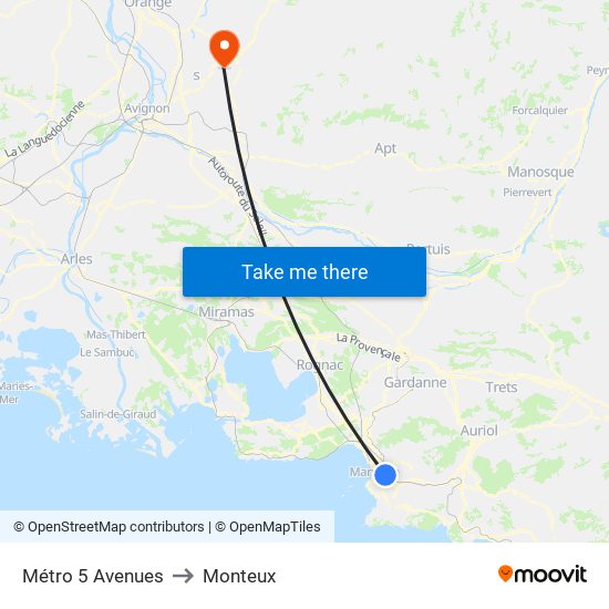 Métro 5 Avenues to Monteux map