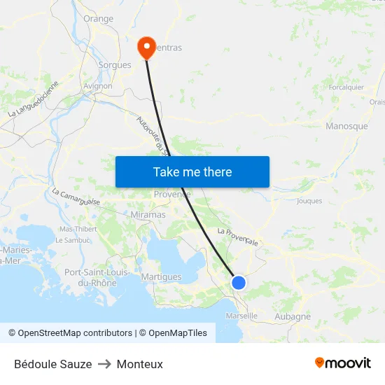 Bédoule Sauze to Monteux map