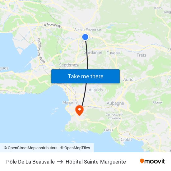 Pôle De La Beauvalle to Hôpital Sainte-Marguerite map