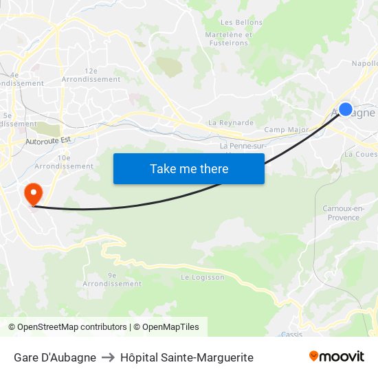 Gare D'Aubagne to Hôpital Sainte-Marguerite map