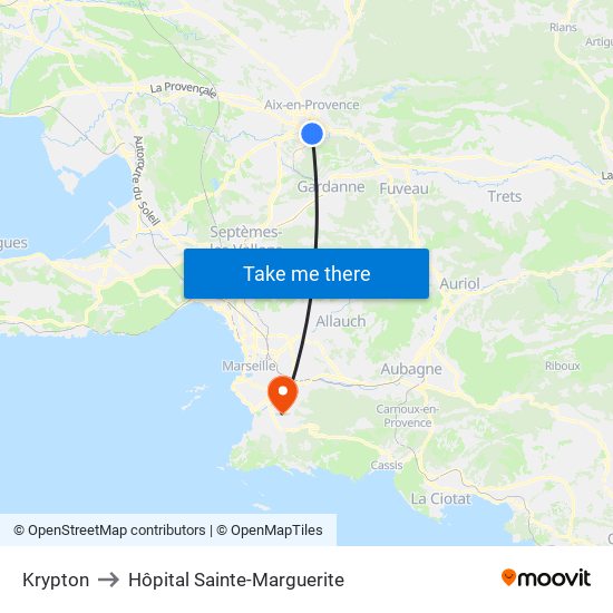 Krypton to Hôpital Sainte-Marguerite map