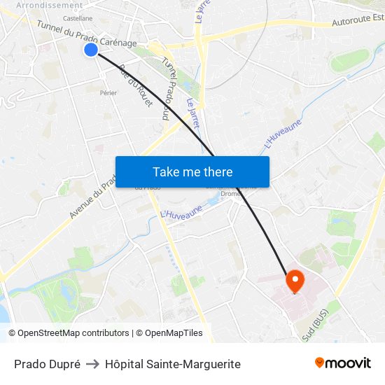 Prado Dupré to Hôpital Sainte-Marguerite map