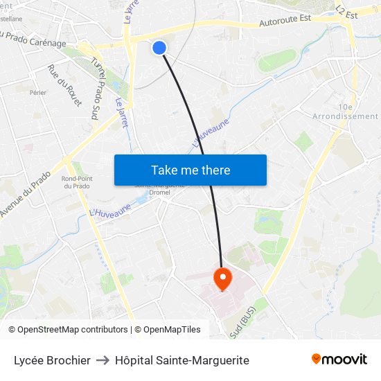 Lycée Brochier to Hôpital Sainte-Marguerite map