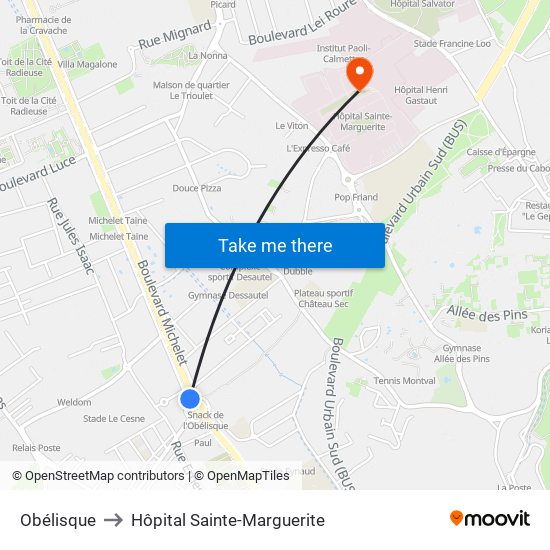 Obélisque to Hôpital Sainte-Marguerite map