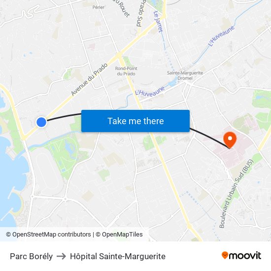 Parc Borély to Hôpital Sainte-Marguerite map