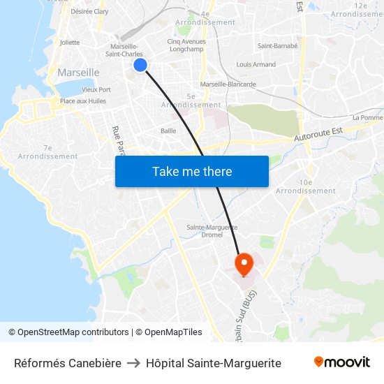 Réformés Canebière to Hôpital Sainte-Marguerite map