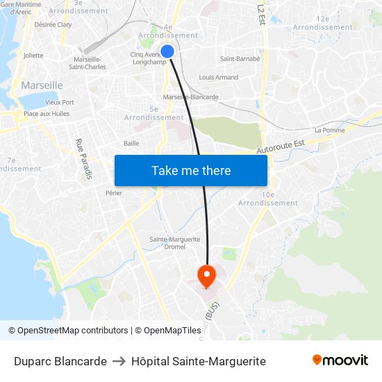 Duparc Blancarde to Hôpital Sainte-Marguerite map