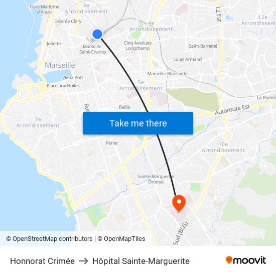 Honnorat Crimée to Hôpital Sainte-Marguerite map