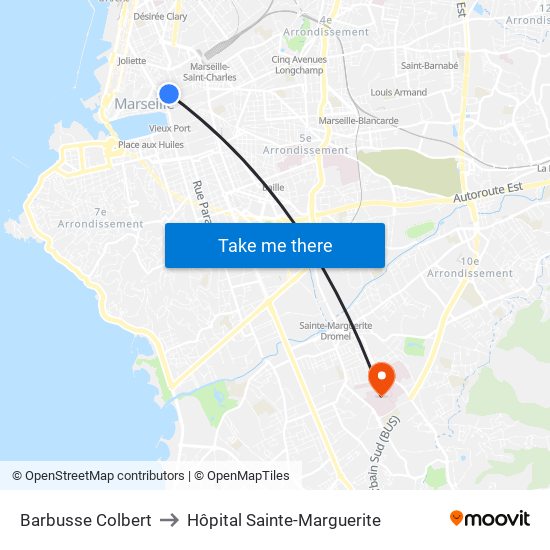 Barbusse Colbert to Hôpital Sainte-Marguerite map