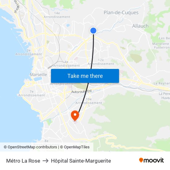 Métro La Rose to Hôpital Sainte-Marguerite map