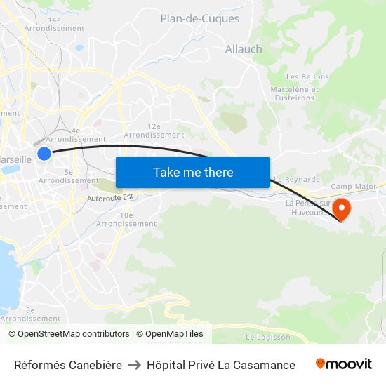 Réformés Canebière to Hôpital Privé La Casamance map