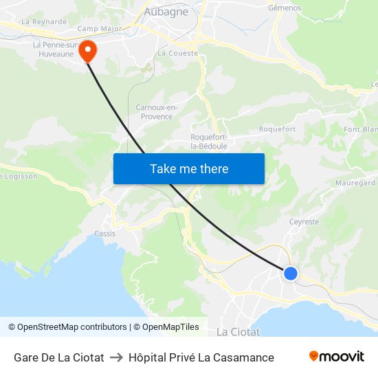 Gare De La Ciotat to Hôpital Privé La Casamance map