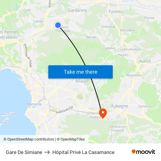 Gare De Simiane to Hôpital Privé La Casamance map