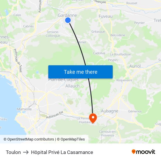 Toulon to Hôpital Privé La Casamance map