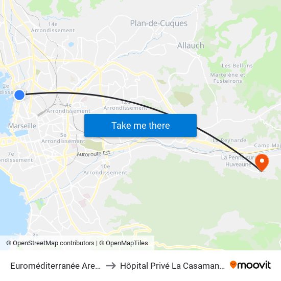 Euroméditerranée Arenc to Hôpital Privé La Casamance map
