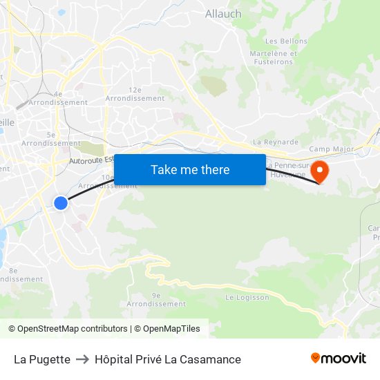 La Pugette to Hôpital Privé La Casamance map