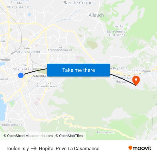 Toulon Isly to Hôpital Privé La Casamance map