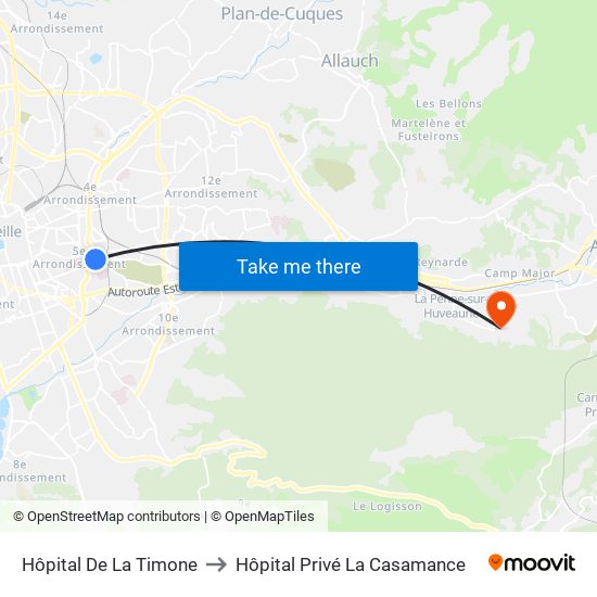 Hôpital De La Timone to Hôpital Privé La Casamance map