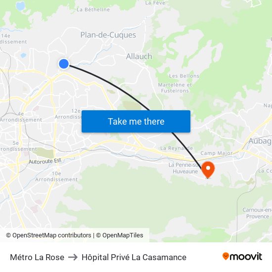 Métro La Rose to Hôpital Privé La Casamance map