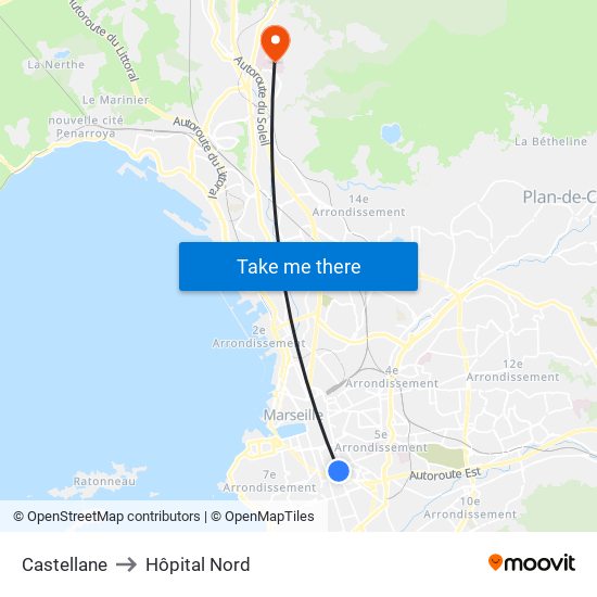 Castellane to Hôpital Nord map