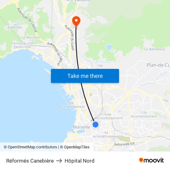 Réformés Canebière to Hôpital Nord map