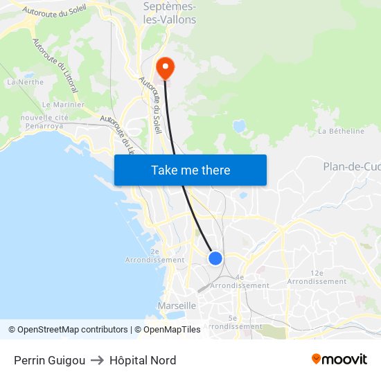 Perrin Guigou to Hôpital Nord map