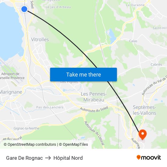 Gare De Rognac to Hôpital Nord map