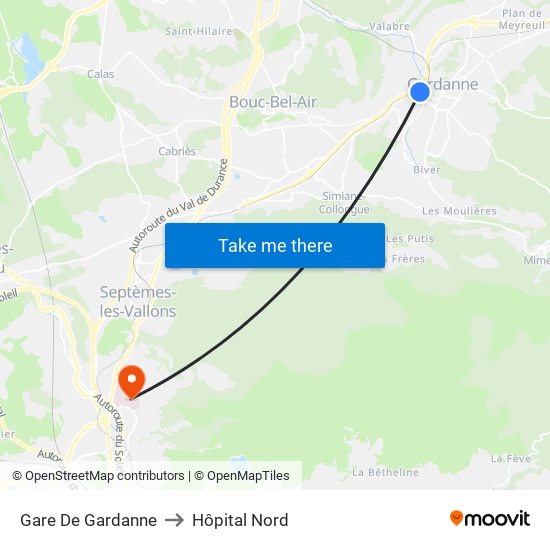 Gare De Gardanne to Hôpital Nord map