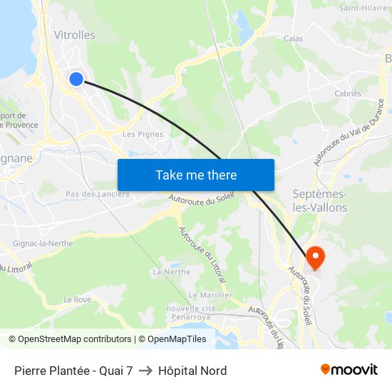 Pierre Plantée - Quai 7 to Hôpital Nord map