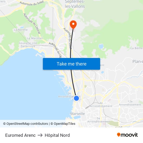 Euromed Arenc to Hôpital Nord map