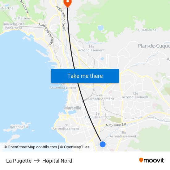 La Pugette to Hôpital Nord map