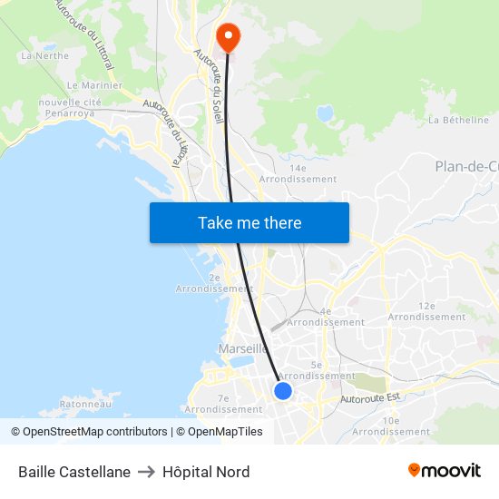 Baille Castellane to Hôpital Nord map