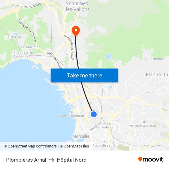Plombières Arnal to Hôpital Nord map